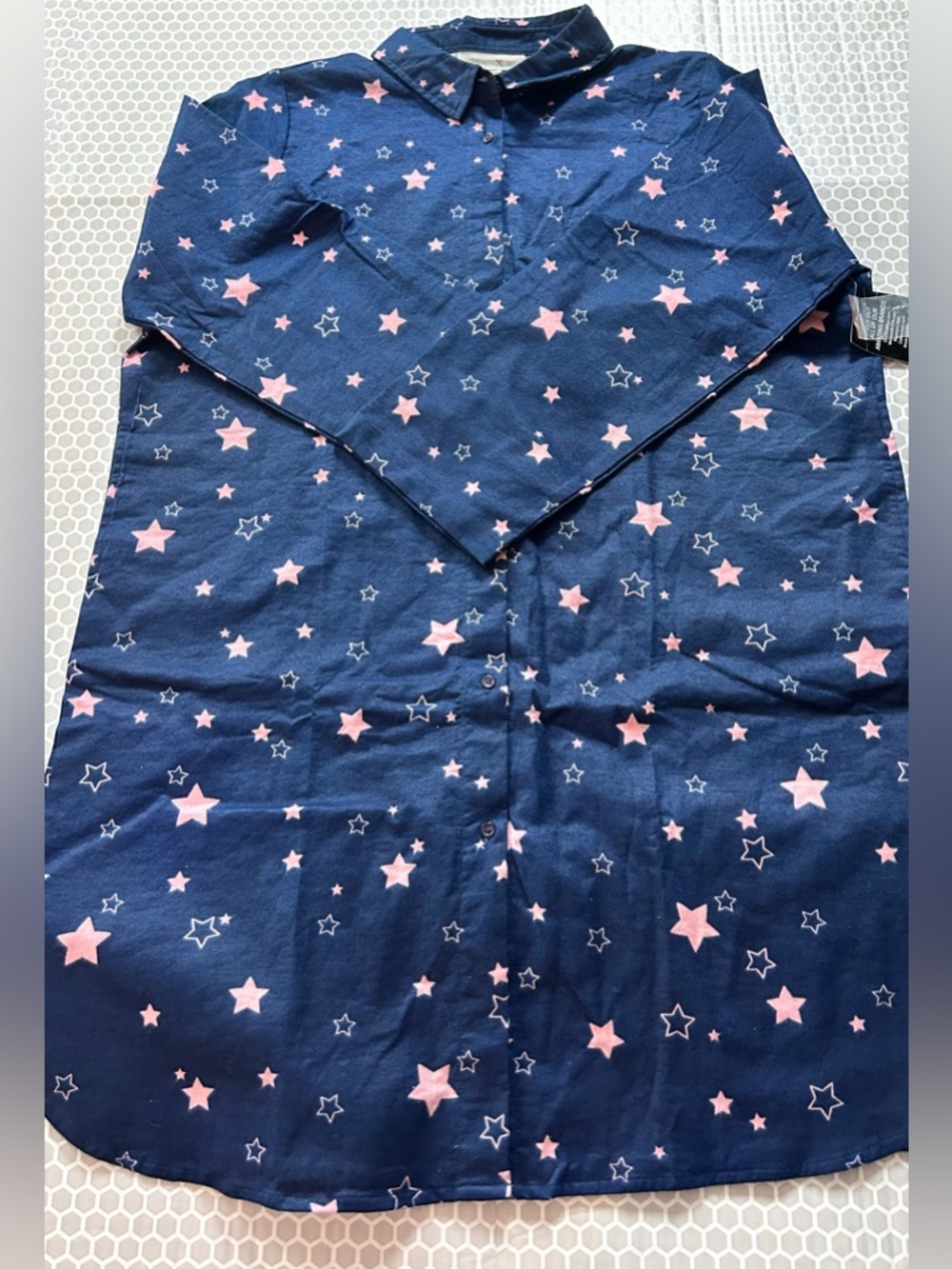 NWT  Dreams Co Navy Pink Star-Print Long Sleeve Night Shirt. Size L